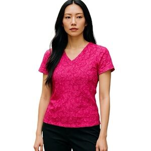 Simon Chang Designer Pretty Pink Blouse Top Sz 6, Crepe Party Office Dainty